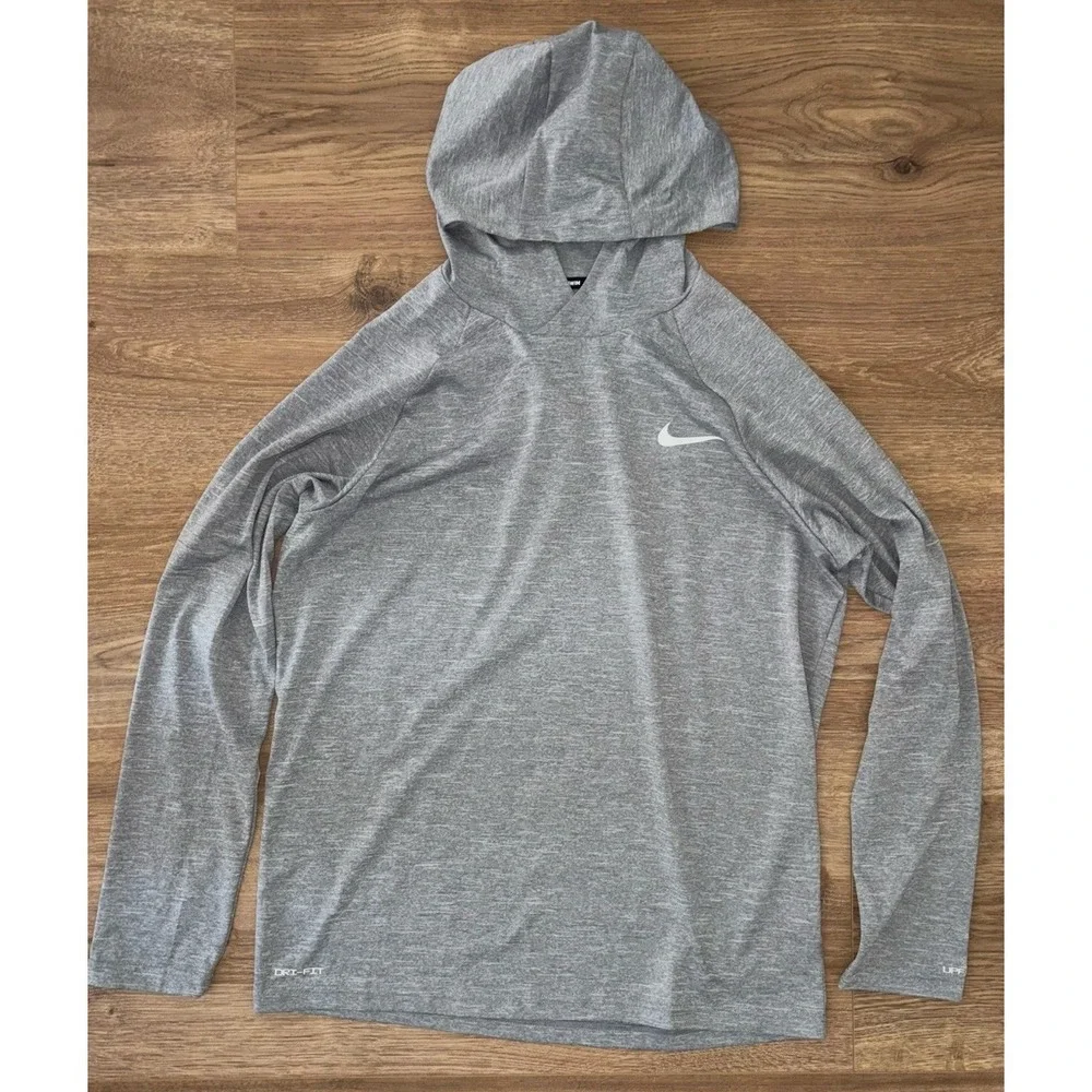 Nike Swim Shirt Mens Medium Gray Dri Fit Hooded Long Sleeve UPF 40 Dri Fit
